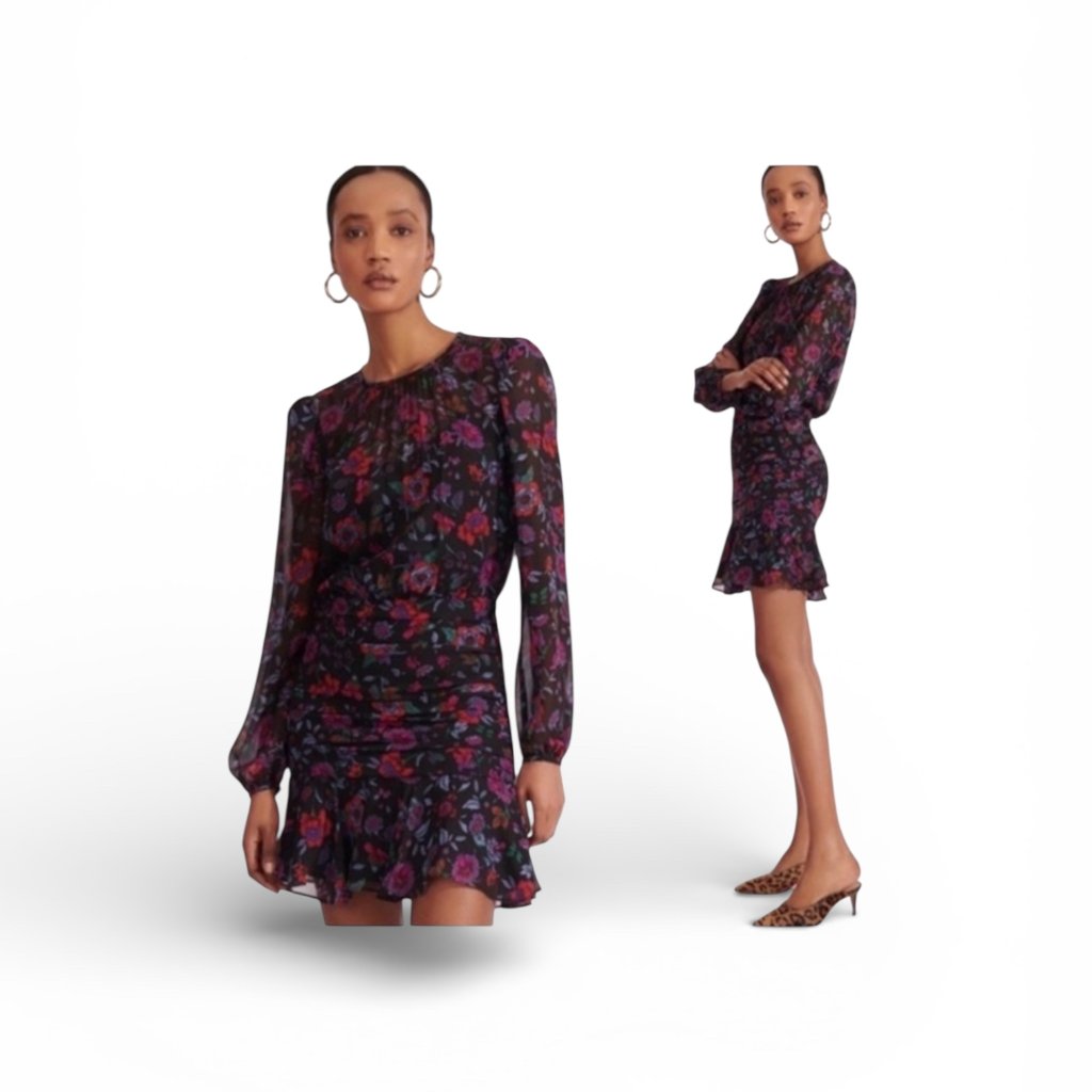 Veronica Beard Robin Black Floral 100% Silk Mini Dress - Size 8